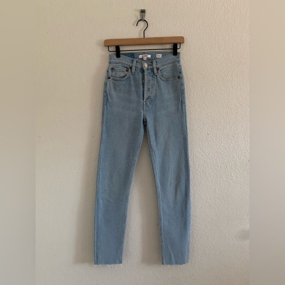 Re/Done 90s High Rise Ankle Crop Jeans Button Fly Women’s Size 24 Denim Blue